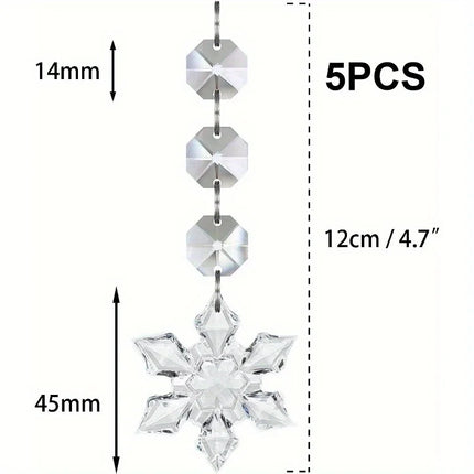 5PCS Snowflake Crystal Christmas Ornaments for Tree Decorations, Hanging Crystals for Centerpieces Acrylic Chandelier Garland Beads Strands Prism Decorations Clear Teardrop Chandelier Crystals Pendant Wedding Home Garden Outd