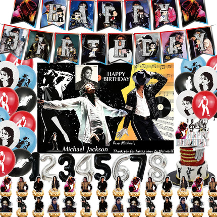 Michael Jacksons Birthday Party Decorations Fans Party Supplies Cake Topper Balloons Background Photo Studio Photography Props