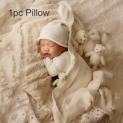 Newborn Photography Clothes 2 Pieces Set Baby Romper Hat Infant Photo Shoot Props Bear Doll Newborn Photography Accessories