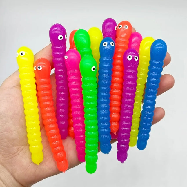 12/24 Pcs Mini Colorful Soft Caterpillars Kids Birthday Party Supplies Pinata Fillers Halloween Decoration Classroom Prize Gifts
