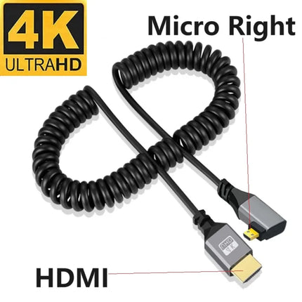 0.5-2.4M 4K60HZ HDMI Flexible Spiral Cable Mini Micro HDMI-Compatible TO HDMI Minihdmi Microhdmi Coiled Extension Cable