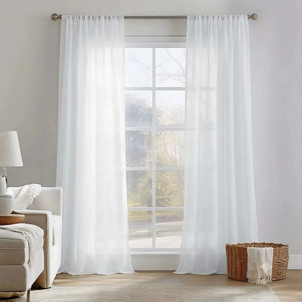 White Sheer Curtains 2 Panels Rod Pocket Light Filtering Voile Window Drapes Privacy Voile Panels for Living Room Bedroom