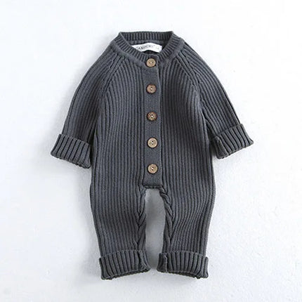 2024 New Autumn Winter Toddler Baby Boys Girl Knitted Romper Long Sleeved Solid Color Hooded Infant  Baby Knitted Jumpsuit