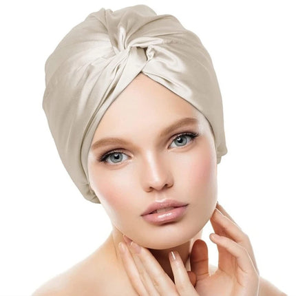 100% Double Silk Sleeping Cap Night Silk Sleeping Bonnet Cover for Women with Elastic Ribbon for Hair Care Long Hair