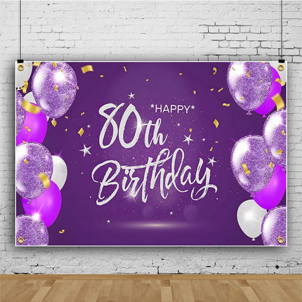 Rose Gold 80s Themed Banner Photography Background Cloth, Pink 80th Birthday Happy Party Decoration Photography Studio Backdrop