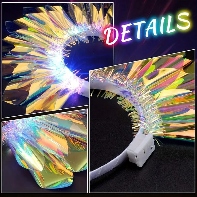1 LED Floral Crown Headpiece with Rainbow-colored Lights and Laser Effects, Perfect for Weddings, Birthday Parties, Christmas