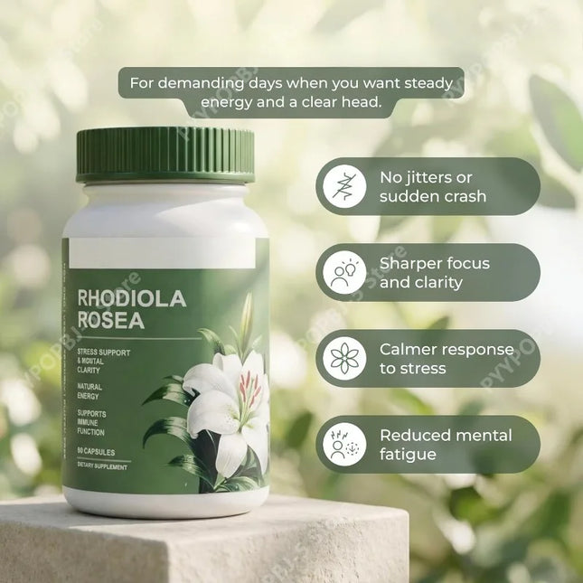 Rhodiola Rosea Supplement Golden Root Adaptogen Capsules Hodiola Rosea Extract Powder Alternative with Salidroside 60 Capsules