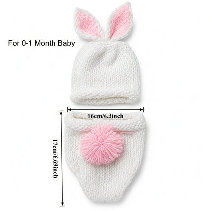 Crochet Newborn Photography Bunny Outfit Set Baby Rabbit Ear Hat And Diaper Cover Soft Knit Infant Photo Props For Boy Girl