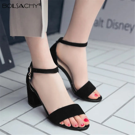 2026 Summer Women High-heeled Sandals Wild High-heeled Shoes with a Word Buckle Roman Gladiator Sandals Office Small Size 32-43