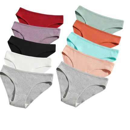 10Pcs/Set Women Cotton Briefs Breathable Panties Low Waist Briefs Sports Solid Soft Skin-Friendly Underwear Daily Wear S-XXL