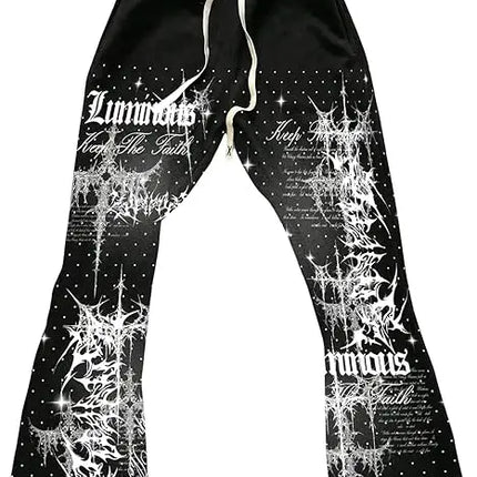 2026 Summer Men's Casual Street Style Trendy Cross Print Fashionable Slightly Flared Color-Block Design Sweatpants Kids Pants