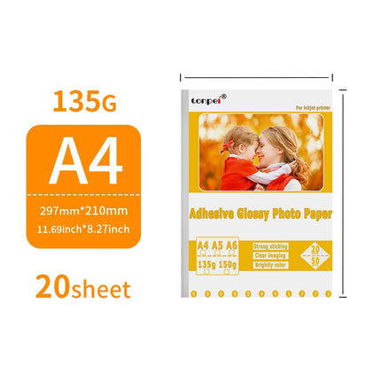 Adhesive Backed Photo Paper A4 A5 A6 Single-Sided Glossy Sticker 135G 150G Inkjet Printer Use  Self-adhesive Photo Paper