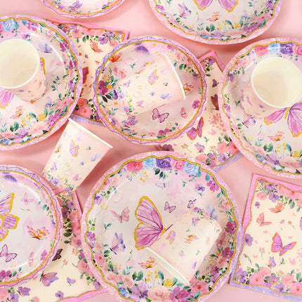 Butterfly Disposable Tableware Set Paper Plate Cup Napkins Pink Butterfly Birthday Party Decoration Baby Shower Wedding Supplies