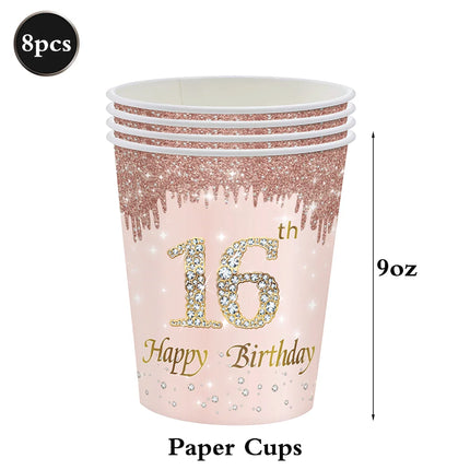 Rose Gold Sweet 16 Party Decoration Happy Birthday Plates Napkins Tablecloth Hello16 Balloon 16th Birthday Decorations for Girls