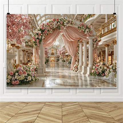 European Castle Window Wedding Backdrop Elegant Pink Rose Floral Arched Wall Photography Background for Birthday Party Decor