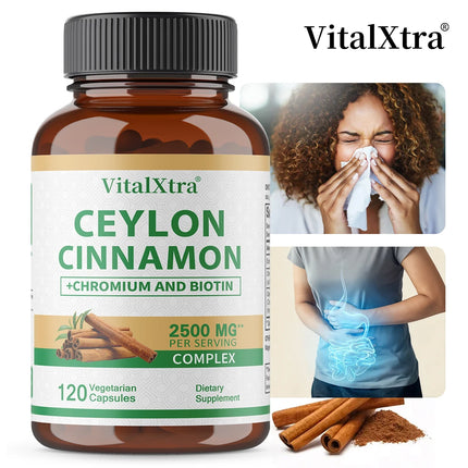 Natural Ceylon Cinnamon Capsules Nutritional Supplement - Joints, Bones & Brain Health, Antioxidants, Boosts Immunity