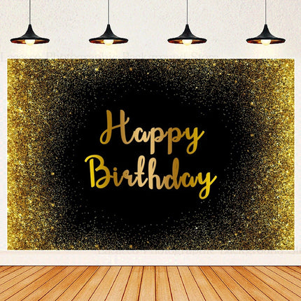 Happy Birthday Party Backdrops Black Gold Balloons Champagne Birthday Party Decor Banner Photography Background for Men Women