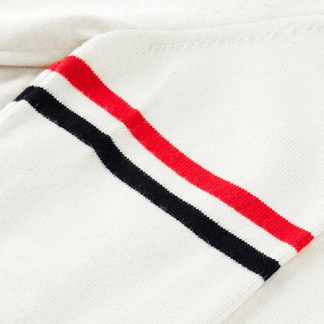 High Quality Autumn Winter Mens Long-Sleeved Knitted Sweater Lapel Button Classic Stripe Snug Keep Warm British Style Men's Tops