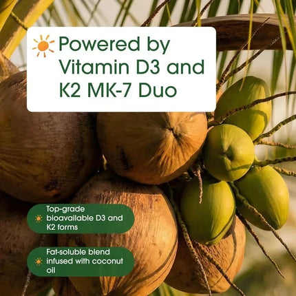 Vitamin D3 K2, 5000 IU D3 & 100mcg K2 MK-7, 240 Softgels with Coconut Oil, Bone & Immune Health Support Gluten Free Unflavored