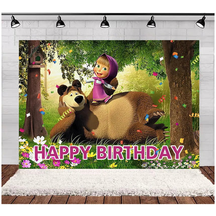 Children's Birthday Theme Party Decoration Backdrop Girl and Bear Birthday Party Decor Banner Baby Baptism Party Supplies Gift