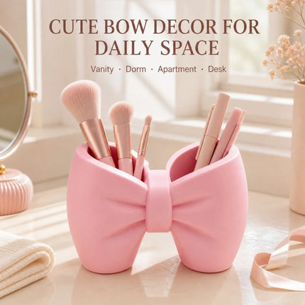 Bow Toothbrush Holder Cute Bathroom Organizer Plastic Desktop Storage Cup For Toothpaste Makeup Brushes Pens