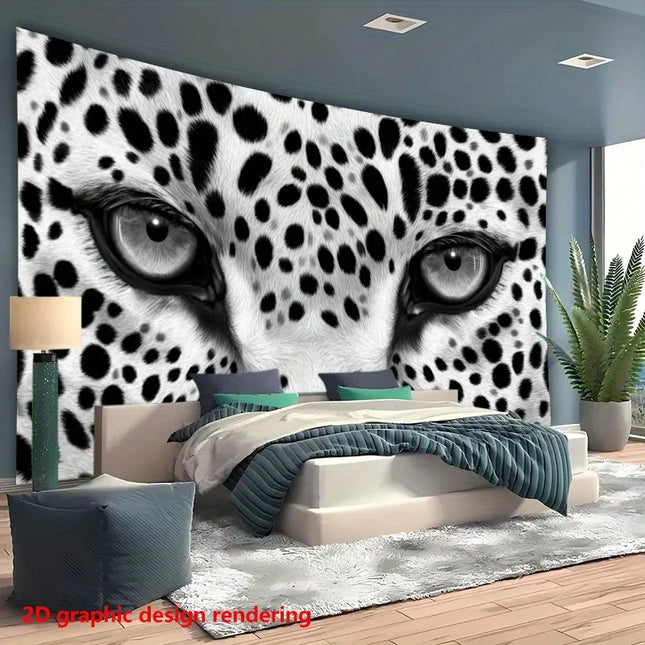 2D Flat,Leopard Eyes Black and White Tapestry Wall Hanging for Bedroom Living Room Decor Animal Print Art Home Decoration Gift