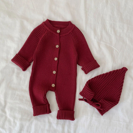Ins Newborn Baby Clothes Autumn and Winter Baby Solid Color Knitted Crawling Clothes Baby Spring and Autumn Jumpsuit