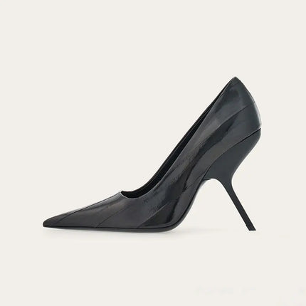 New Fashion Show Style Black Red 9cm High-heeled Shoes Spring Summer Patent Leather Shallow Mouth Pointed Sexy Women's Shoes 43