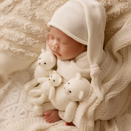 Newborn Photography Clothes 2 Pieces Set Baby Romper Hat Infant Photo Shoot Props Bear Doll Newborn Photography Accessories