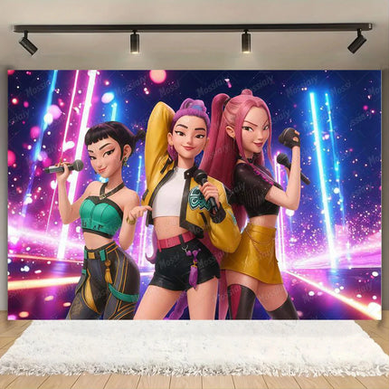 Kpop Theme Girl's Birthday Party Decoration Backdrop Pink Demons Kids Birthday Party Supplies Decor Banner Background Photo Prop