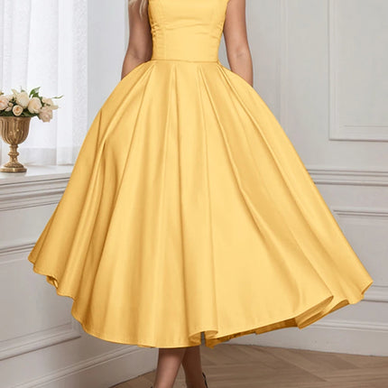 ZANZEA Summer Dress Fashion Elegant Party Dresses Women Sleeveless Pleated Midi Sundress Stylish Solid Waisted Umbrella Vestidos