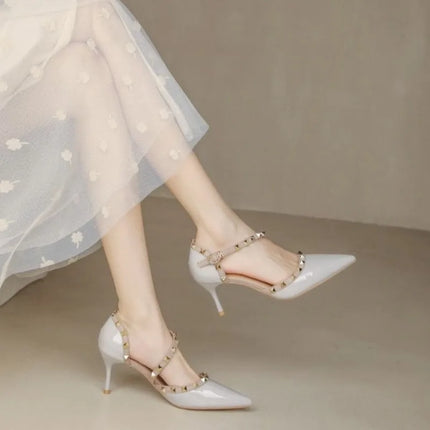 Fashion Pointed Thin Toe Heel Sandals Personality Rivet Female Shoes Slip-on Casual Shoes Women Summer New Sandals Women's 2025