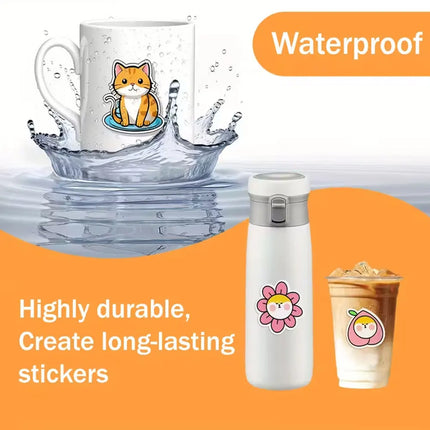 100 Sheets of A4 Glossy Self-Adhesive Stickers, Compatible with Inkjet and Laser Printers, Self-Adhesive, Durable and Waterproof
