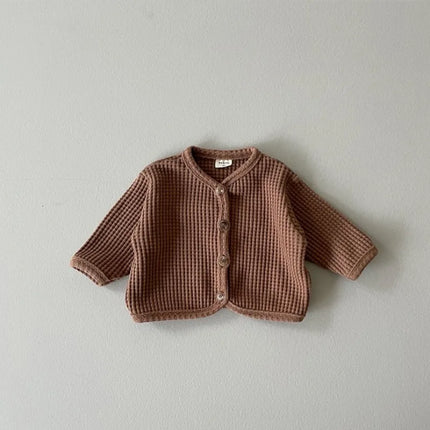 2026 New Spring Autumn Baby Jacket 0-2 Years Old Waffle Knit Button Down Cardigan Solid Color Casual Girl Boy Outerwear A3435