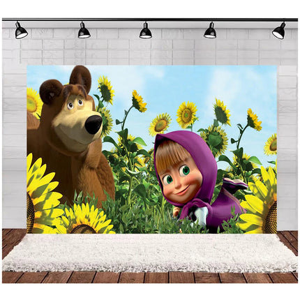 Children's Birthday Theme Party Decoration Backdrop Girl and Bear Birthday Party Decor Banner Baby Baptism Party Supplies Gift