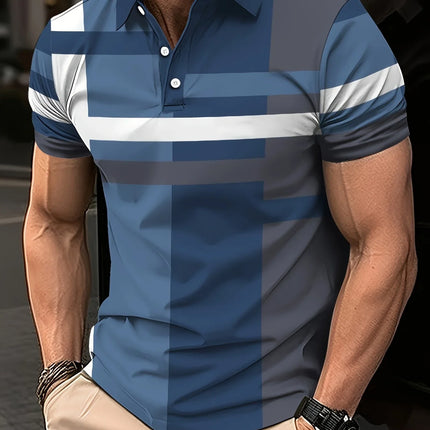 Summer men's golf striped pattern polo short-sleeved polo shirt collar shirt business casual outdoor 3d printed geometric polo