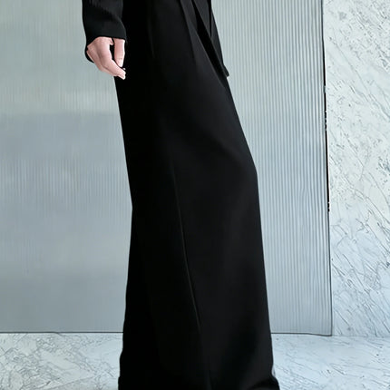 Men's high-waisted double-pleated wide-leg black suit pants, matte fabric loose floor-length trousers, Korean lazy style all-mat