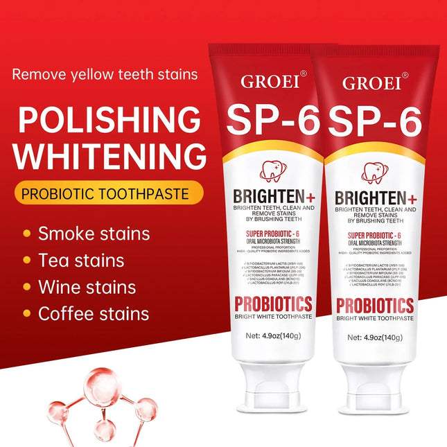 1/2pcs SP-6 Probiotic Toothpaste Whitening Stain Removal Freshens Breath Improves Yellow Teeth Probiotic White Toothpaste Care