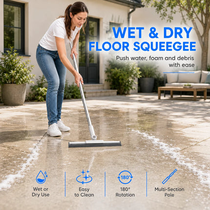 Joybos 2-Pack Floor Squeegee Cleaning Set, 7-in-1 Multi-Surface Rubber Broom with 4-Section Adjustable Handles, Dual-Sided Bristle & Squeegee Blades for Wet/Dry Floors, Windows, Pet Hair, Bathroom, Garage & Patio