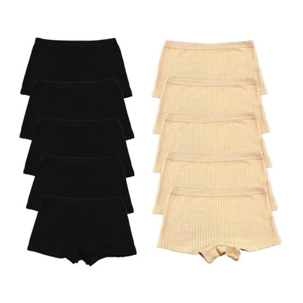 10PCS Women Boxers Underwear Ribbed Cotton Panties Sports Ladies Boyshorts Female Solid Color Cozy Lingerie Intimate