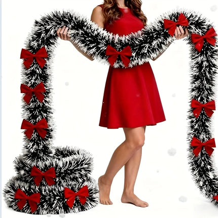 Artificial Christmas Garland Xmas Tinsel Garlands with Bowknot for DIY Wreath Christmas Tree Ornaments New Year Home Table Decor