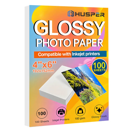 Glossy Photo Paper 4x6 inch 100 Sheets, 180gsm Premium Inkjet Printer Paper for Photos, Calendars, Cards, Brochures