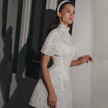 2026 Civil Lace Mini Wedding Dress High Neck Cape Short Sleeve A Line Reception Bridal Short Gown Vestido De Novia Customized
