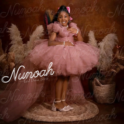 Pink Flower Girl Dress For Wedding Tulle High-Low Length Girl Kids Birthday Party Ruffles First Holy Communion Gowns Customized