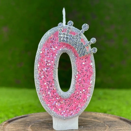 Crown Candles New Creative Number 0-9 Pink Blue Red Birthday Wedding Party Cake Decoration Handmade Crown Powder Sequin Cake Dec
