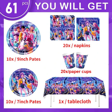 Happy Birthday Party Decoration Character Anime Tableware Plate Cup Balloon Set Banner Backdrop Gift Bag Keychain Party Supplies