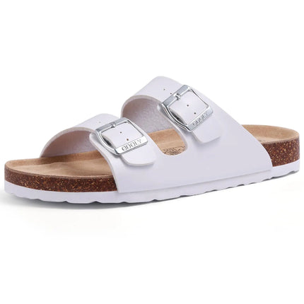 Shevalues Men Classic Leather Sandals Fashion Double Outdoor Beach Shoes Comfort Unisex Cork Footbed Slippers With Arch Support