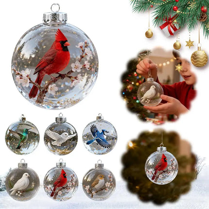 Christmas Clear Ball Ornaments Natures Birds Crystals Glass Set Hanging For Decor Set Xmas Tree Holiday Party Home Decoration