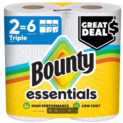 Essentials Select-A-Size Paper Towels, White, 2 Triple Rolls = 6 Regular Rolls (Packaging May Vary)