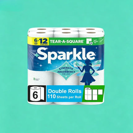 ICUTE-Sparkle Tear-A-Square Paper Towels, 6 Double Rolls, 110 Sheets per Roll,Best Seller